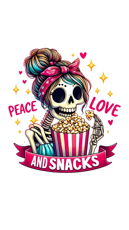 Peace Love and Snacks! Skelton Graphic Tee Womens T Shirt
