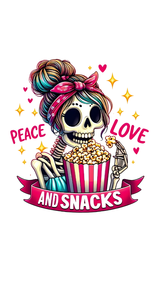 Peace Love and Snacks! Skelton Graphic Tee Womens T Shirt
