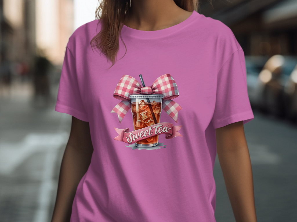 Sweet Tea Bow Graphic Tee Womens Short Sleeved