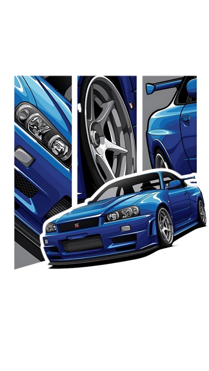 Nissan R34 GTR Bayside Blue Graphic Hoodie Unisex Hooded Sweatshirt