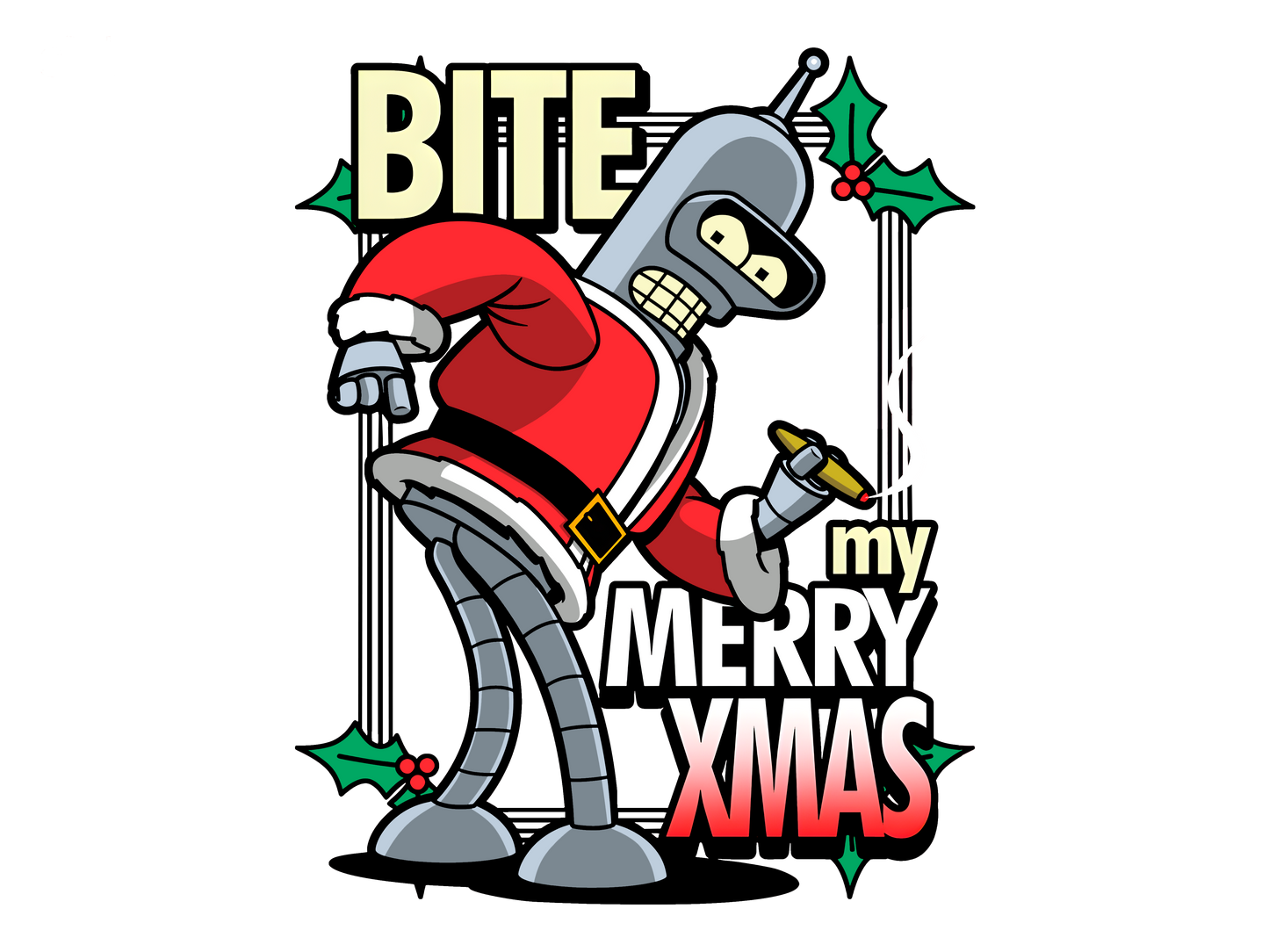Bender Santa "Bite My Merry Xmas" Futurama Holiday T-Shirt