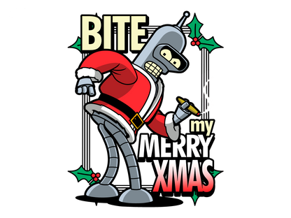 Bender Santa "Bite My Merry Xmas" Futurama Holiday T-Shirt