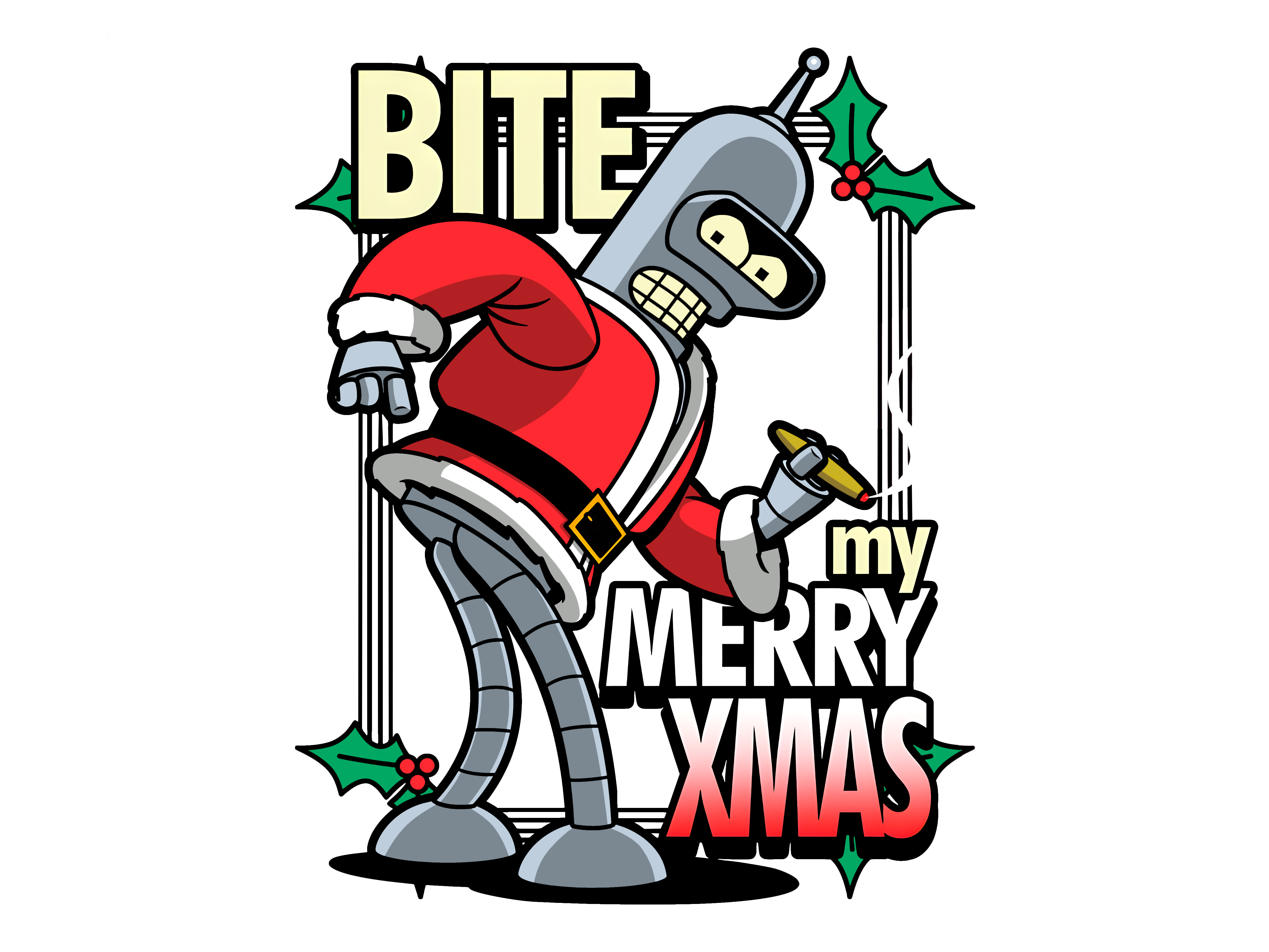 Bender Santa "Bite My Merry Xmas" Futurama Holiday T-Shirt