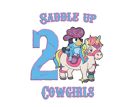 Bluey Saddle Up Cowgirls Toddler Personalized Birthday Tee Girls Shirt
