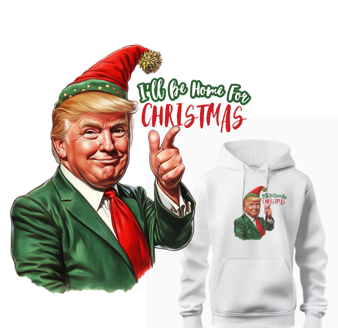 Trump I'll Be Home For Christmas Graphic Hoodie