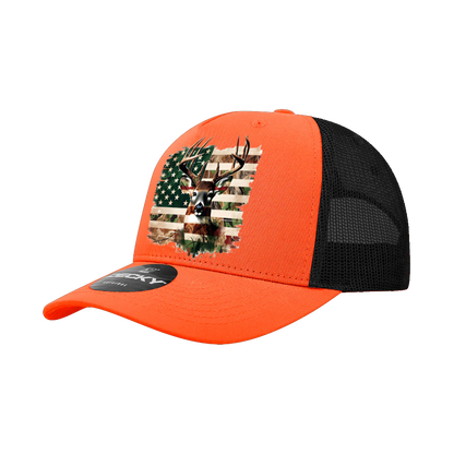 Hunter Orange American Flag Deer Snap Back