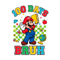 Mario 100 Days Of School Bruh Youth Graphic Tee Unisex Shirt