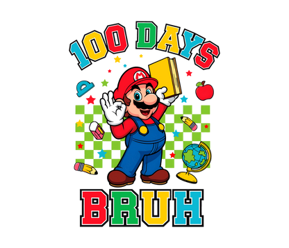 Mario 100 Days Of School Bruh Youth Graphic Tee Unisex Shirt