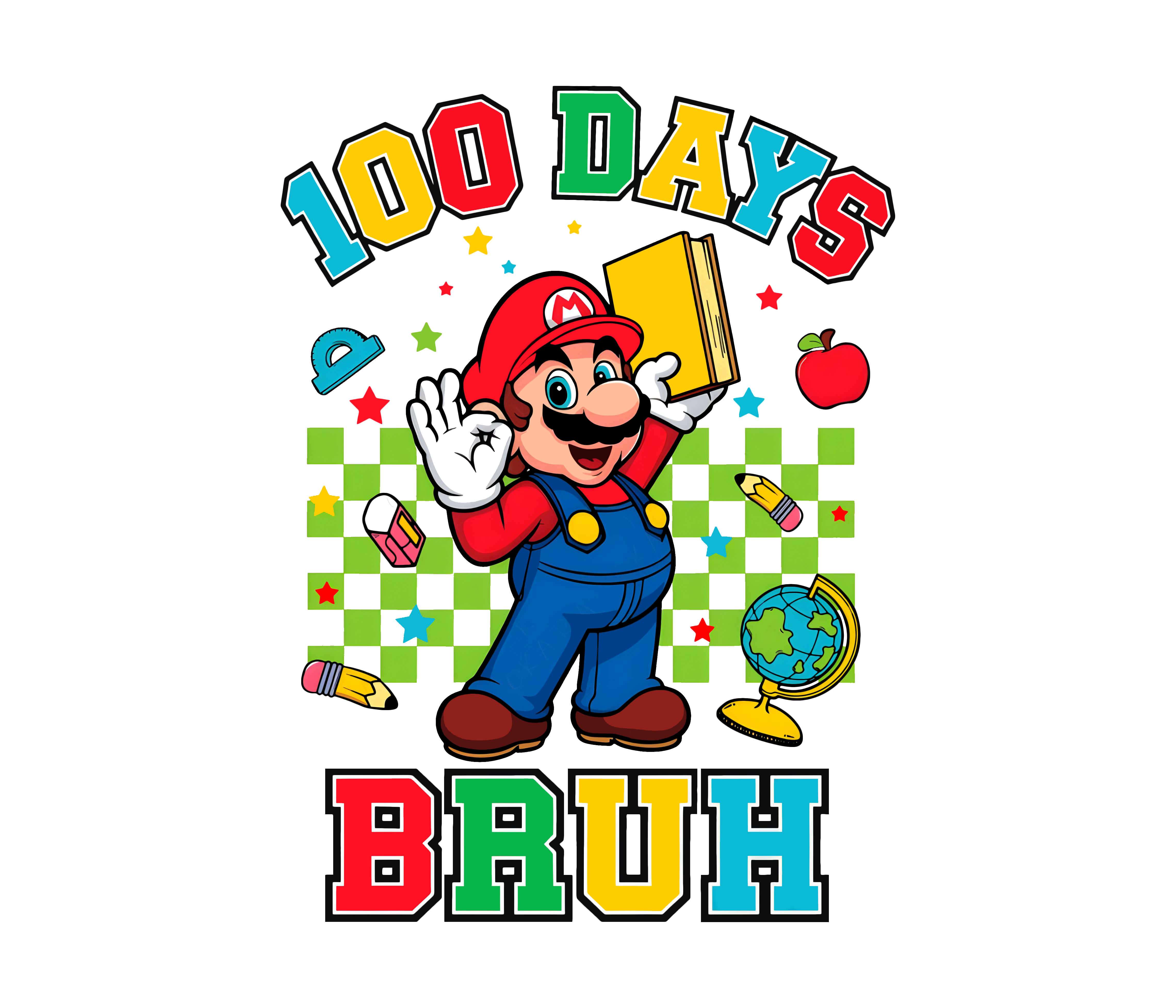 Mario 100 Days Of School Bruh Youth Graphic Tee Unisex Shirt