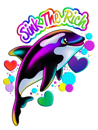 Sink The Rich! Orca Dark Humor Graphic Tee Womens T Shirt