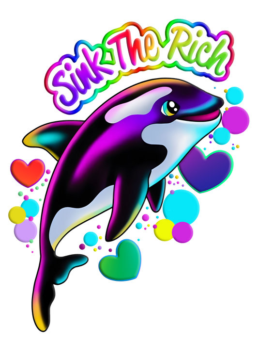Sink The Rich! Orca Dark Humor Graphic Tee Womens T Shirt