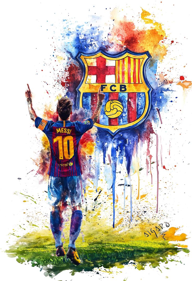 Lionel Messi FC Barcelona "The GOAT" Watercolor Tribute T-Shirt