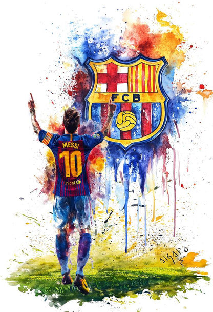 Lionel Messi FC Barcelona "The GOAT" Watercolor Tribute T-Shirt