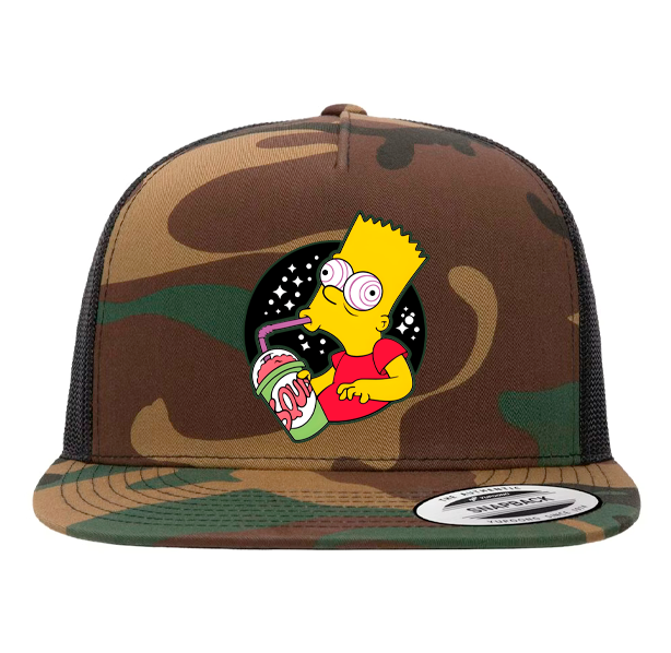 Bart Simpson Squishee Camo Snapback Trucker Hat - Psychedelic Squishee