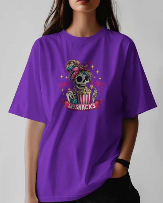 Peace Love and Snacks! Skelton Graphic Tee Womens T Shirt