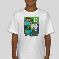 Minecraft Youth Custom Birthday Age & Name Graphic Tee Unisex Shirt