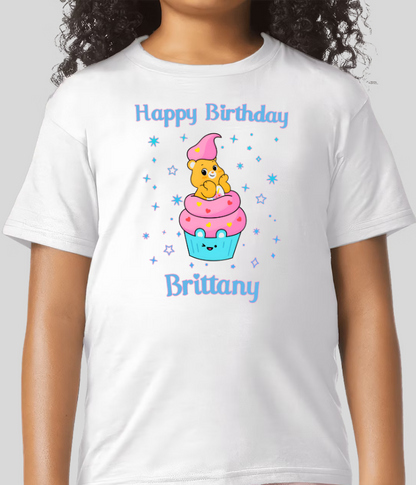 Carebear Cupcake Youth Personalized Birthday Girls Shirt