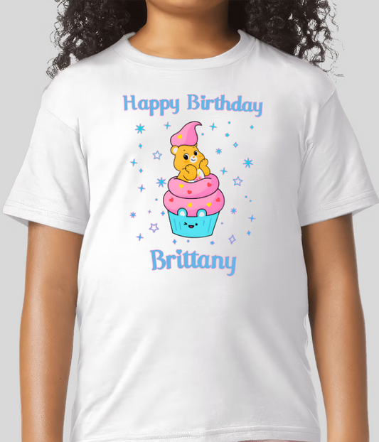 Carebear Cupcake Youth Personalized Birthday Girls Shirt
