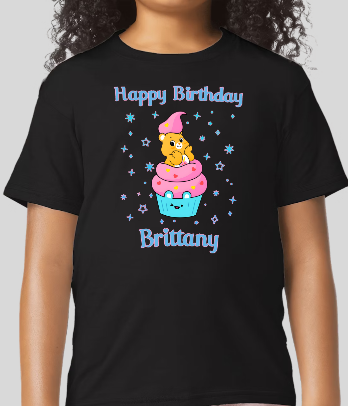 Carebear Cupcake Youth Personalized Birthday Girls Shirt
