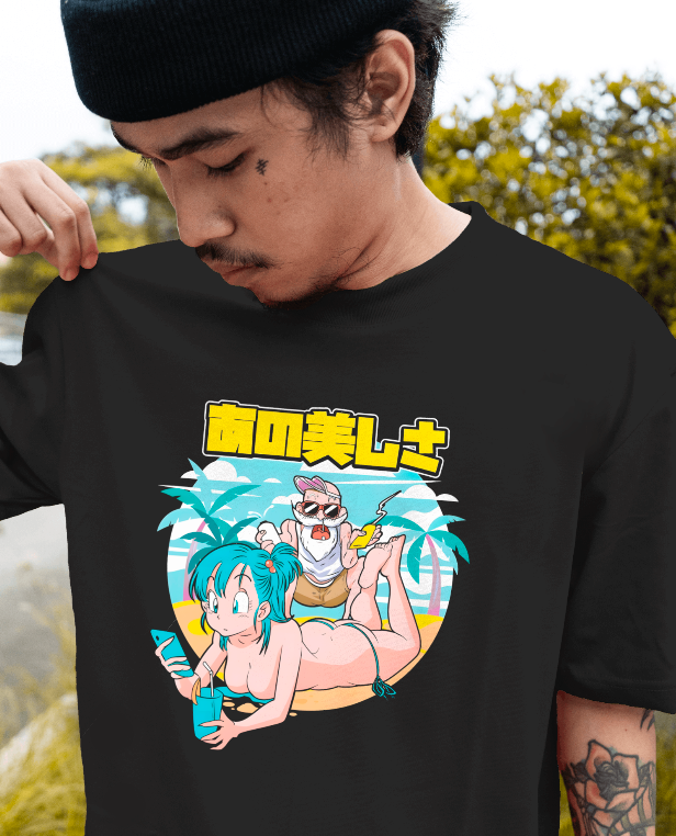 Master Roshi & Bulma Summer Vibes Tee – A Dragonball Island Paradise