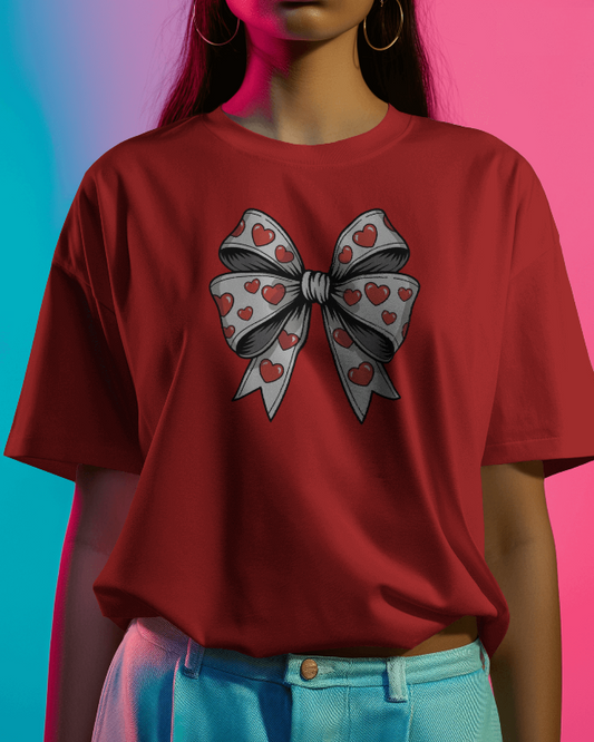Heart Bow Graphic Tee Womens Short Sleeve