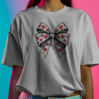 Heart Bow Graphic Tee Womens Short Sleeve