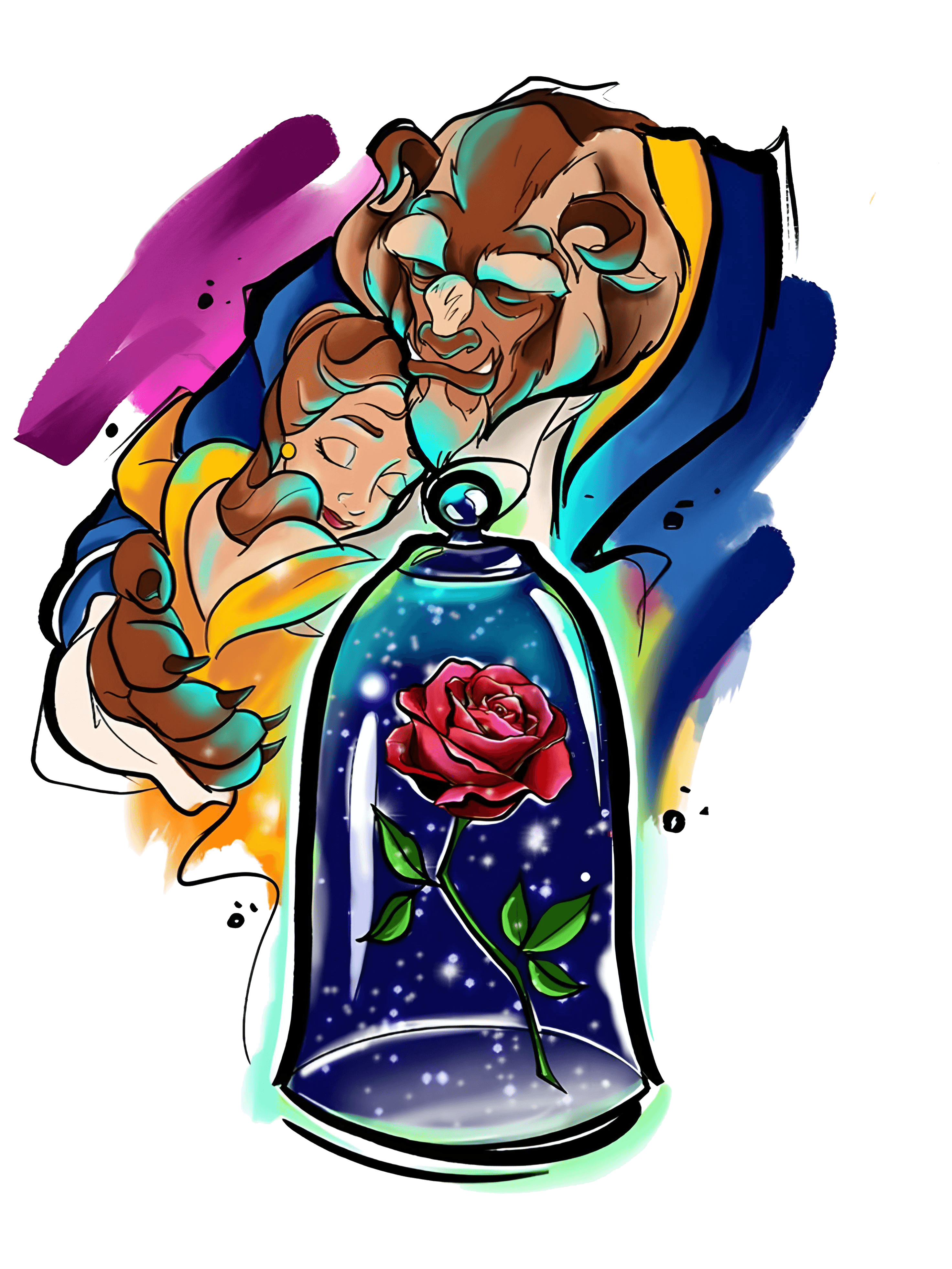 Beauty & the Beast Water Color Graphic Womens Fitted Tee
