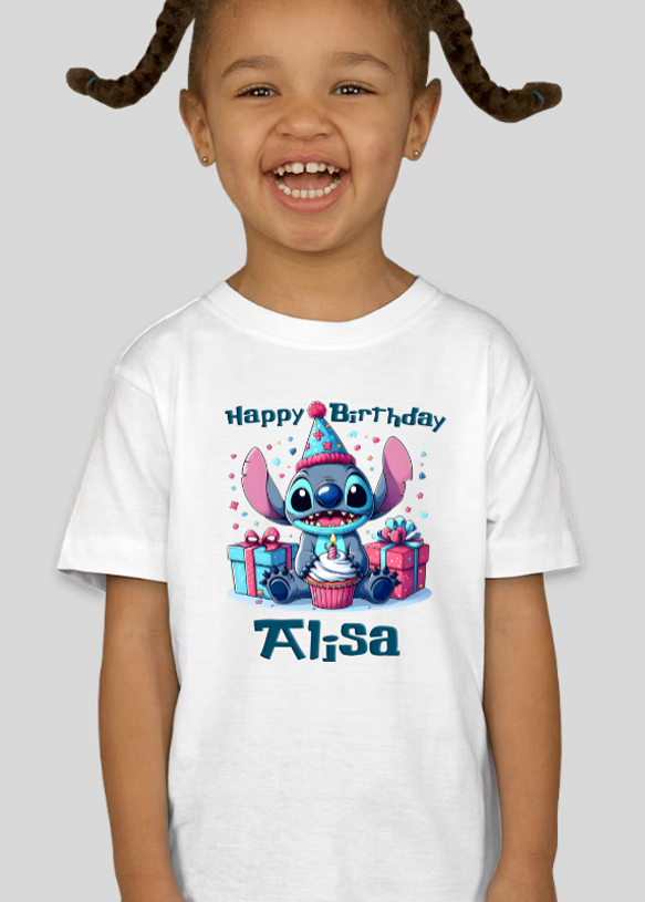 Stitch Toddler Personalized  Happy Birthday Shirt Unisex Tee