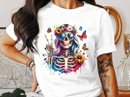 Peace and Love Skeleton Graphic Tee