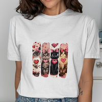 Valentine's Day Cats Graphic Tee Womens Short Sleeved