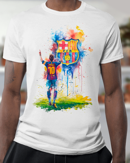 Lionel Messi FC Barcelona "The GOAT" Watercolor Tribute T-Shirt