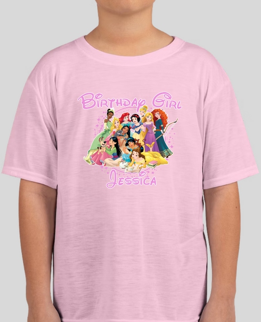 Disney Princesses Youth Personalized Name Birthday Shirt Girls Tee