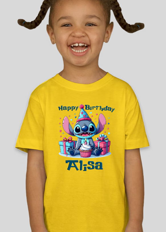 Stitch Toddler Personalized  Happy Birthday Shirt Unisex Tee
