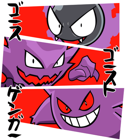 Pokémon Gastly, Haunter, & Gengar Japanese Comic Style Tee