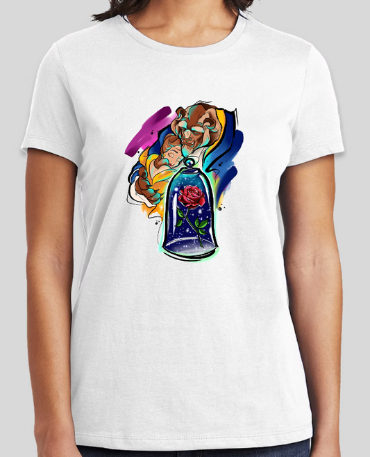 Beauty & the Beast Water Color Graphic Womens Fitted Tee