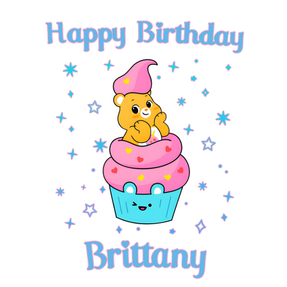 Carebear Cupcake Youth Personalized Birthday Girls Shirt