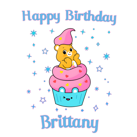 Carebear Cupcake Youth Personalized Birthday Girls Shirt