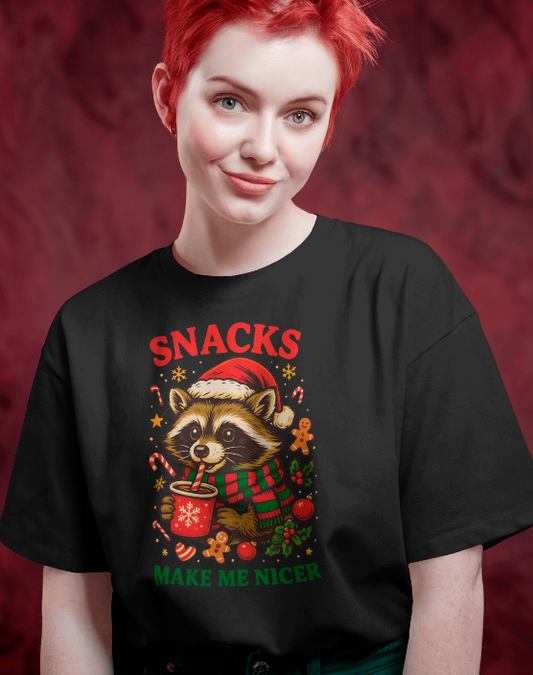 Snacks Make Me Nicer Raccoon Christmas Tee Unisex Shirt