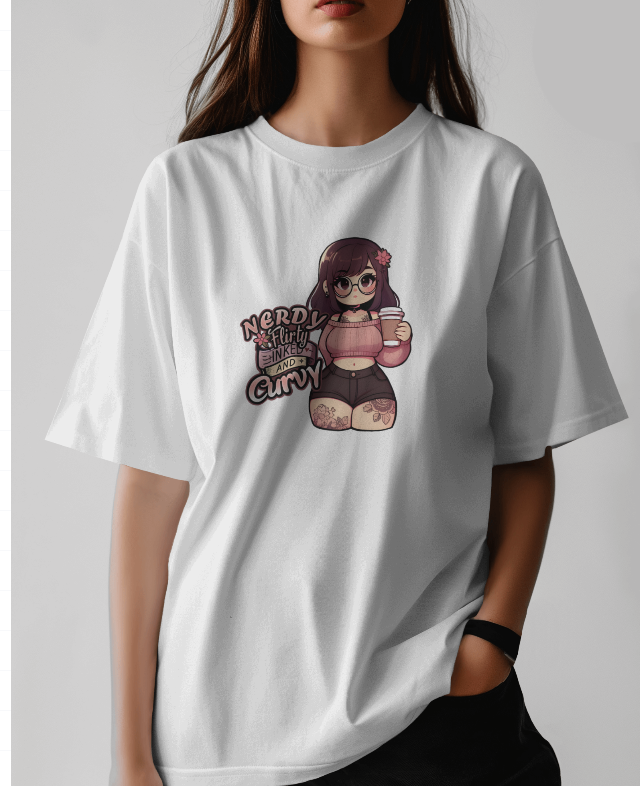 Nerdy, Flirty, Inked & Curvy Womens Graphic Tee