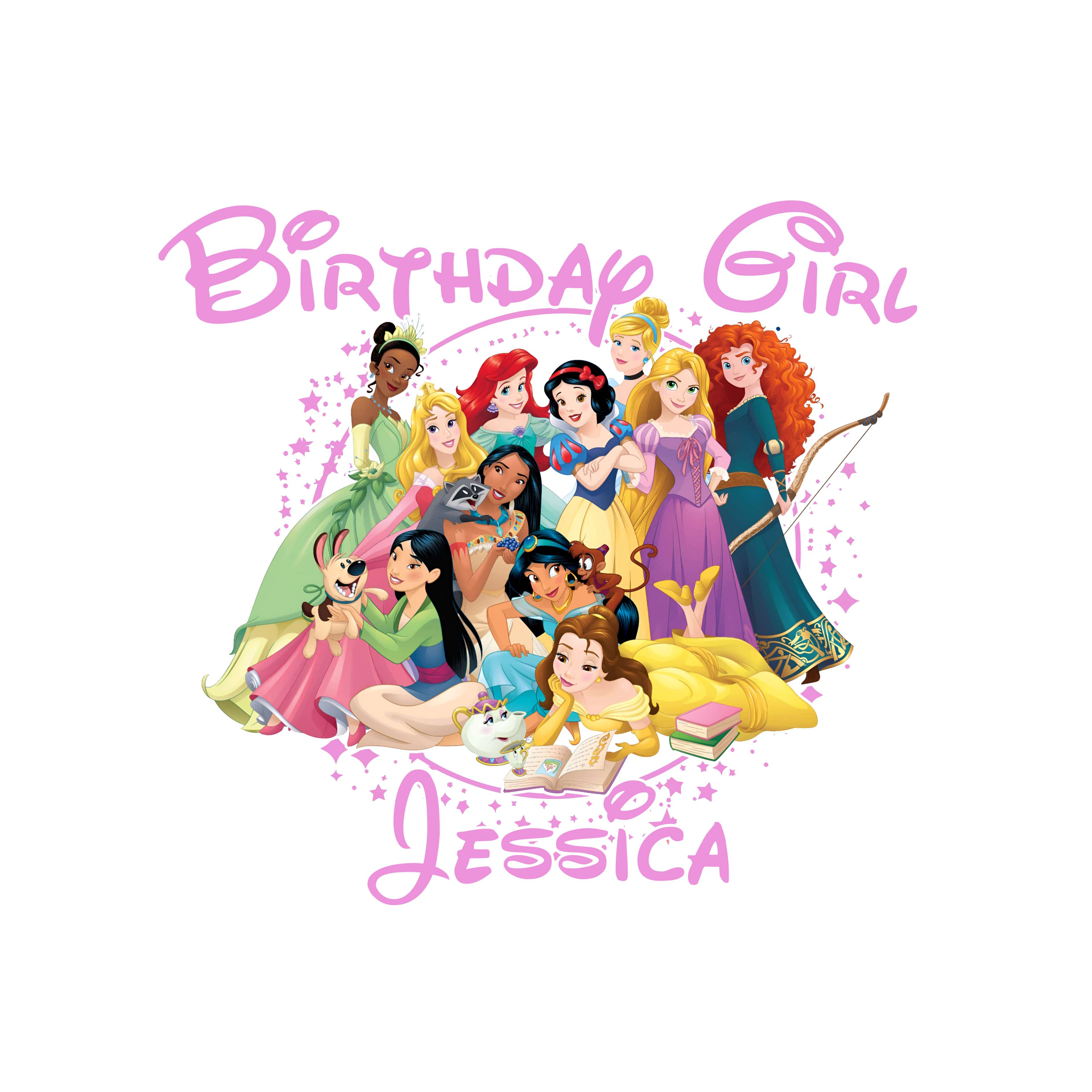 Disney Princesses Youth Personalized Name Birthday Shirt Girls Tee
