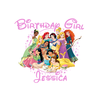 Disney Princesses Youth Personalized Name Birthday Shirt Girls Tee