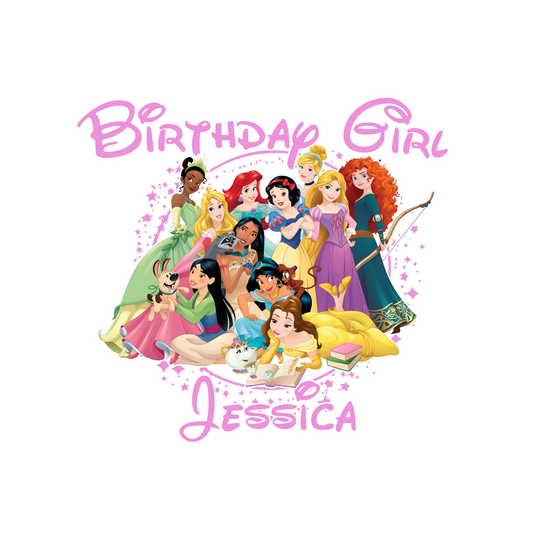 Disney Princesses Youth Personalized Name Birthday Shirt Girls Tee