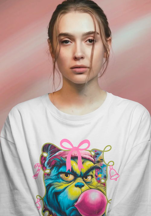 Grinch Pop Art Christmas Tee | Bubblegum Grinch Holiday Tee