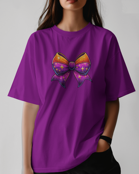 Ombre Bow Graphic Tee Womens Short Sleeve