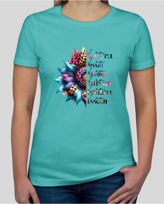 Beautiful, Smart, Strong Sunflower Graphic Tee Womens Fitted