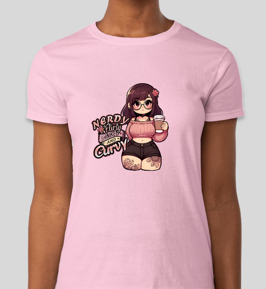 Nerdy, Flirty, Inked & Curvy Womens Fitted Graphic Tee