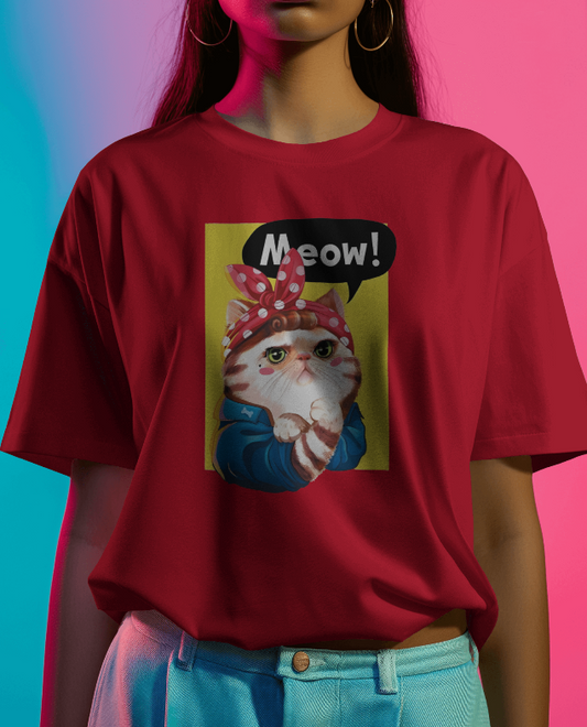 Rosie The Riveter Cat Graphic Tee Womens T Shirt