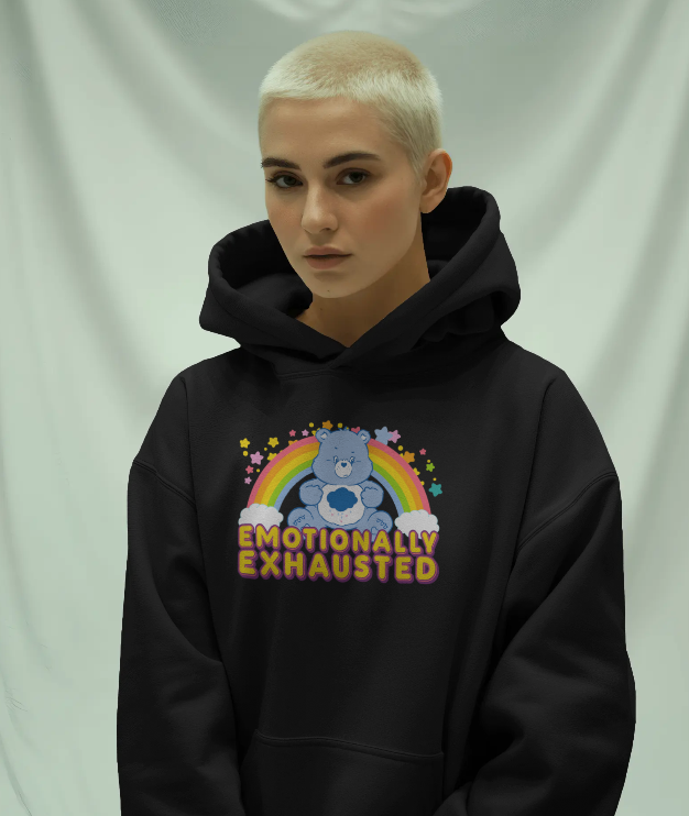 Emotionally Exhausted Care Bear Graphic Hoodie Womens Hoodie