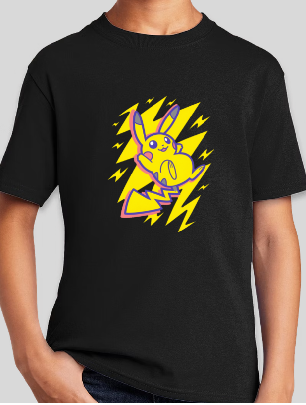 Pikachu Pokemon Lightning Bolt Boys Youth Tee