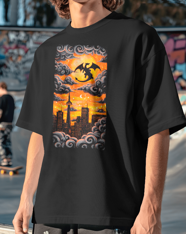 Charizards Flight: Urban Skyline Graphic Tee Unisex Pokemon